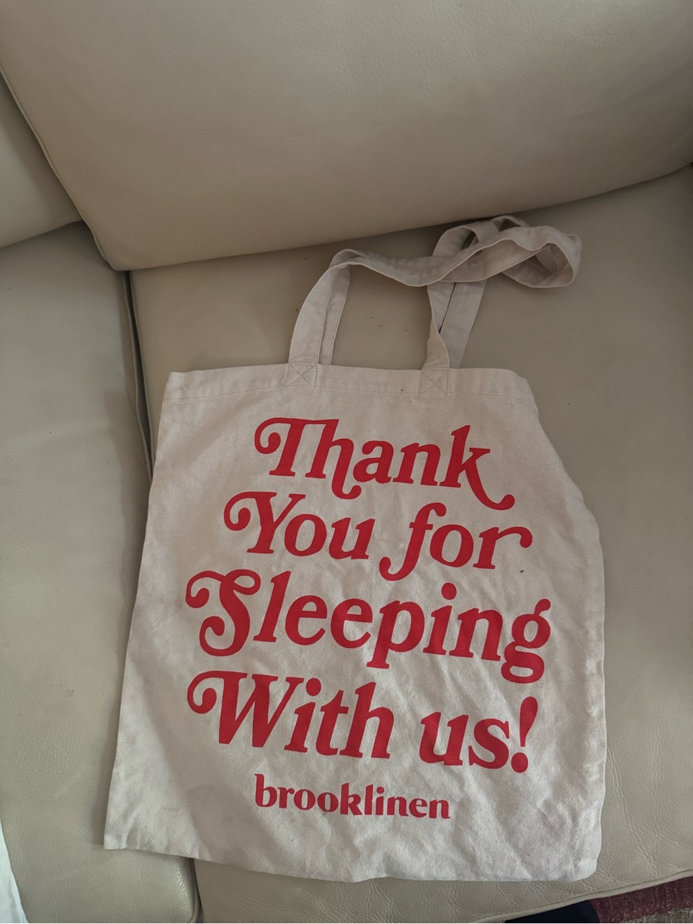 Brooklinen Natural Canvas Tote with Red Script